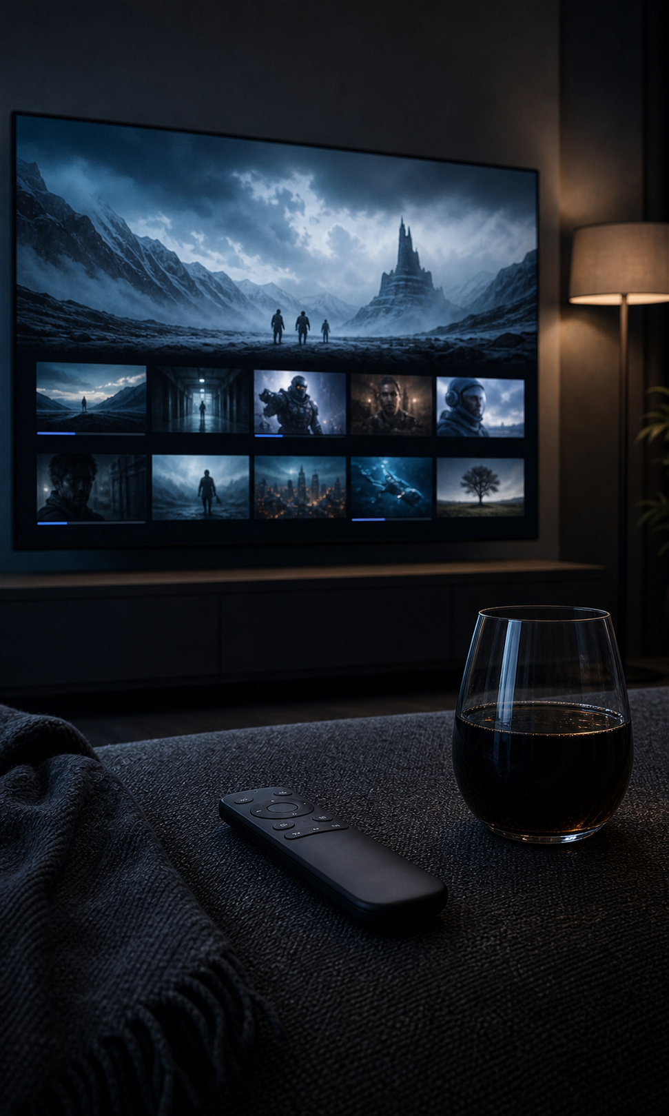 MK home theater system in a comfortable evening streaming space
