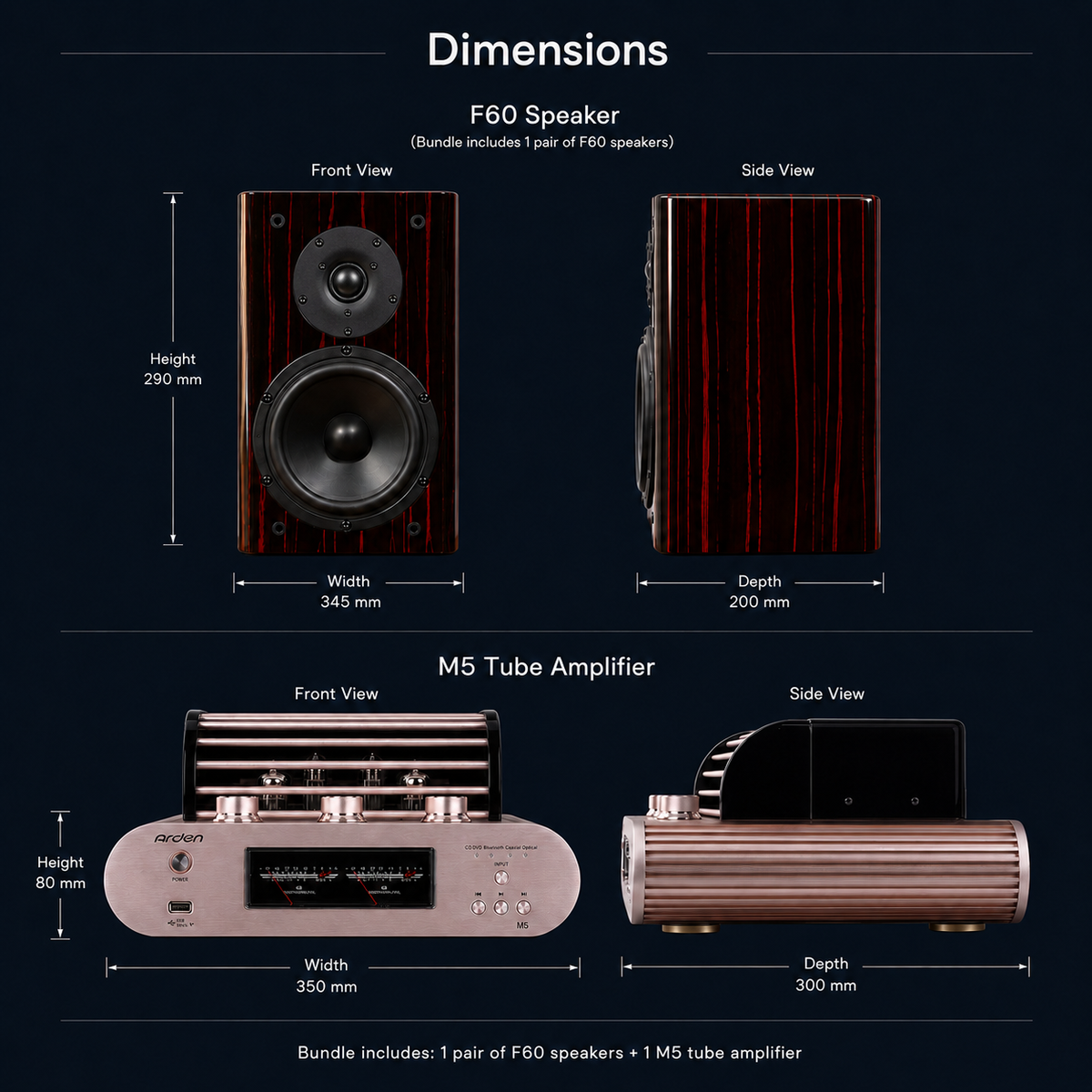 F60 speaker pair shown in a home audio system