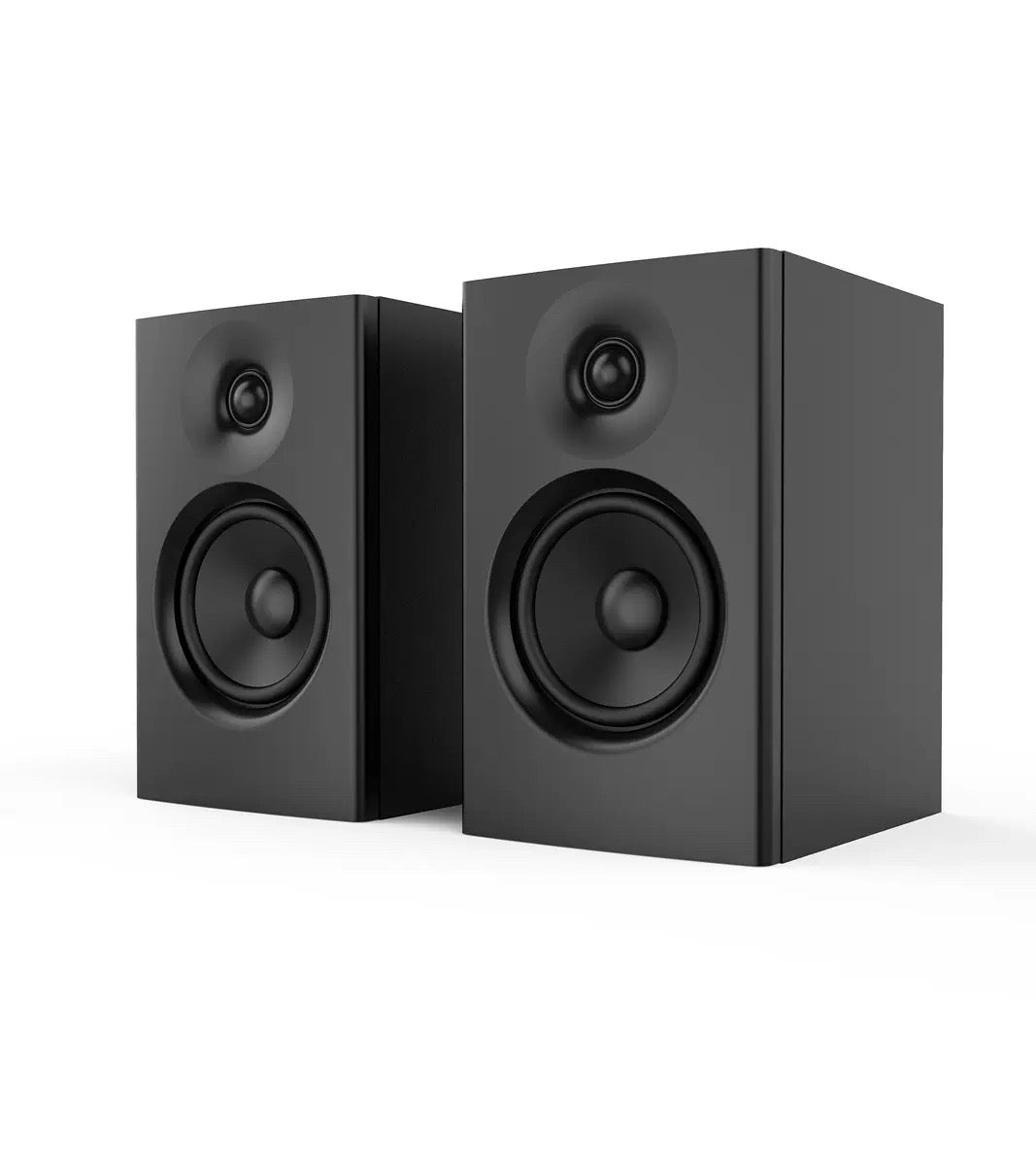 SR09B active bookshelf speakers, alternate angled view