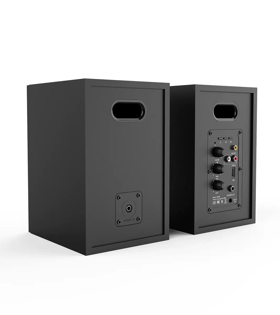 SR09B active bookshelf speakers, rear connection panel
