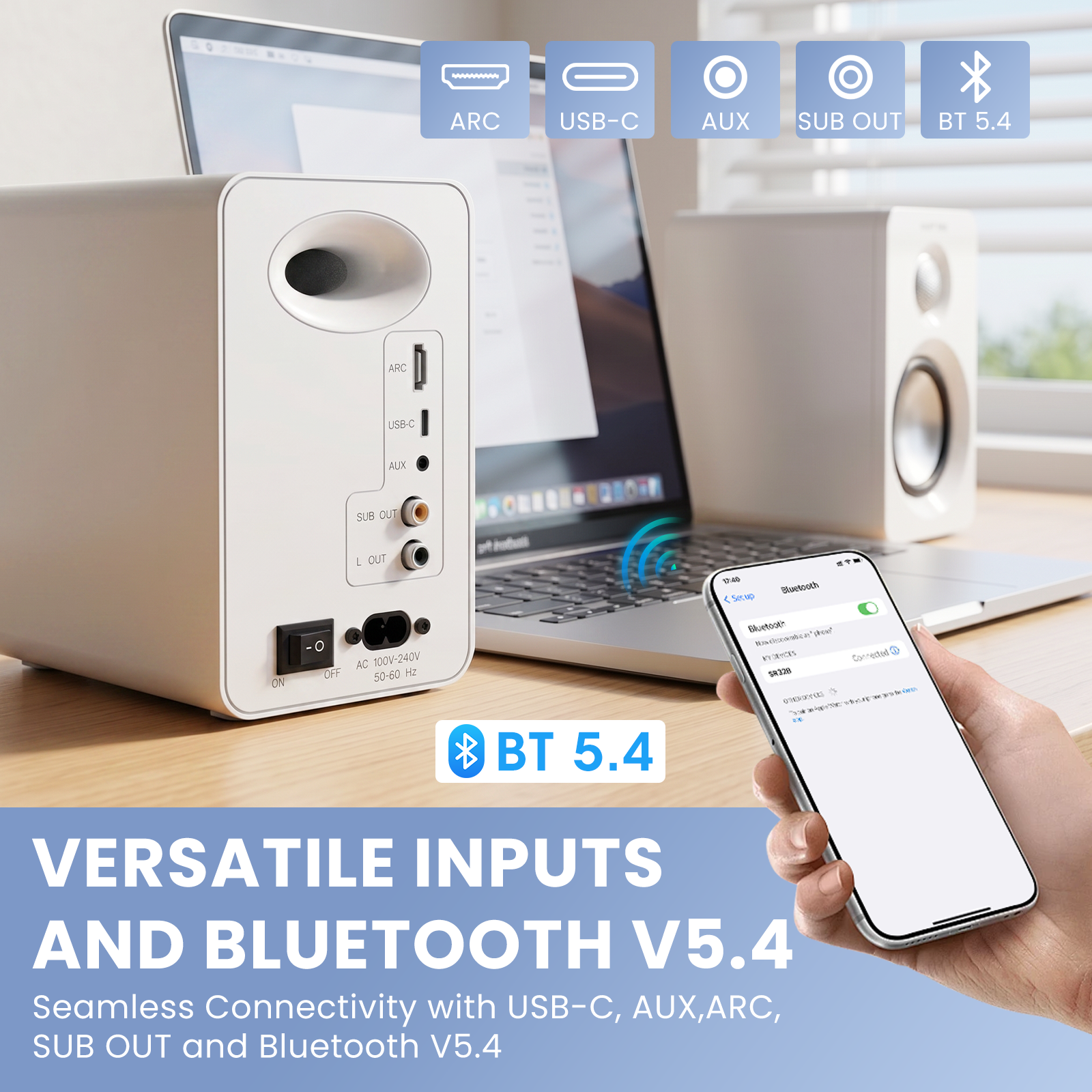 SR32B active desktop speakers angled view